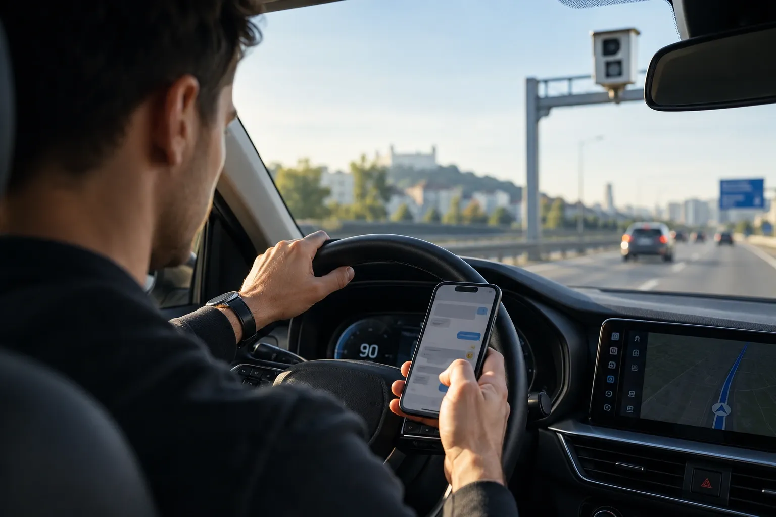 Vodič používa mobil za volantom – pokuta za mobil bez zastavenia políciou