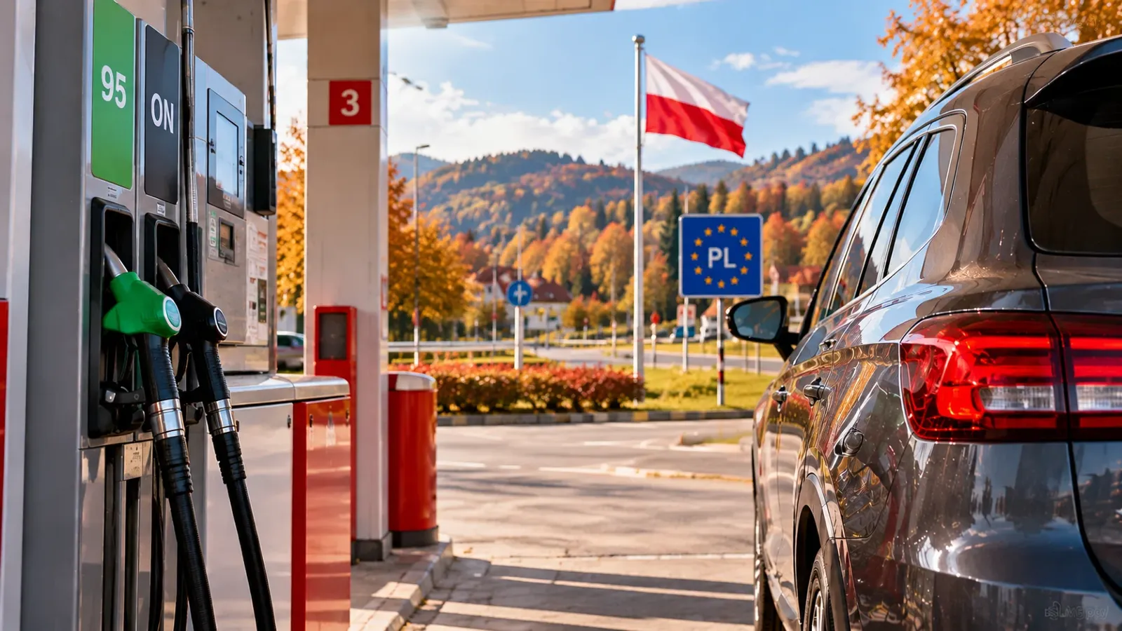 Tankovanie na čerpacej stanici v Poľsku pri slovenských hraniciach